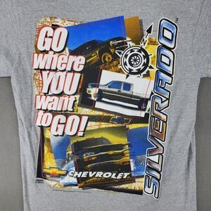 Chevrolet Silverado T-Shirt L Gray Graphic VTG Trucker Tee Double Sided Jensen